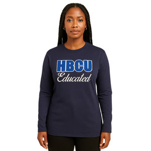 HBCU Educated Navy Blue Long Sleeve T Shirt Chenille Embroidery Greek Sorority Divine Nine Collegiate Pride Custom Logo Tee - Product Image 1