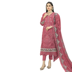 Precious Moti Stone Work Elegant Pretty Look Heavy Soft Organza Silk Viscose Premium Quality <b>Saree</b> + <b>Blouse</b> for Women Muslim - Product Image 1