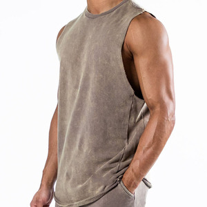 Débardeur sans manches en coton lavé pour homme, col rond, couleur unie, coupe décontractée - Product Image 4