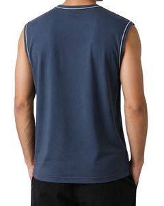 Mens <b>Navy</b> Blue Sleeveless Tank <b>Top</b> Premium Cotton Jersey Gym Fitness Casual Summer Vest Lightweight Breathable Custom Fit - Product Image 2