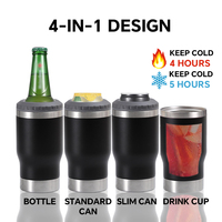 Lot de 4 refroidisseurs de canettes portables isolés pour canettes de 14 oz, en acier inoxydable à double paroi, étanches, écologiques, avec ouvre-bouteille/tire-bouchon