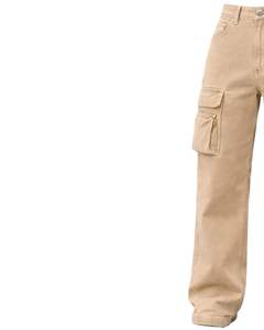 กางเกงยีนส์คาร์โก้เอวสูงสีเบจแบบสั่งทำพิเศษ ทรงขากว้าง มีกระเป๋าซิป สไตล์สตรีทลำลองสำหรับผู้หญิง ทรงหลวม รับผลิตแบบ OEM - Product Image 3