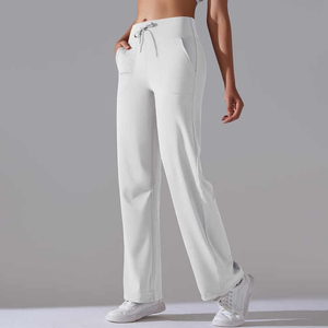 Customized Solid Color Women's <b>Leggings</b> Spandex/Nylon Mid Waist Drawstring Quick Dry Breathable <b>Flared</b> Leg Wholesale Bulk - Product Image 6