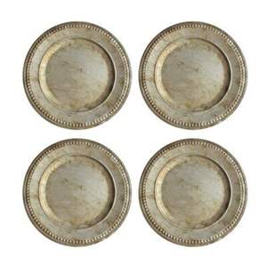 Plato base decorativo de 33 cm con borde de cuentas color champán, acabado metálico, redondo, para bodas, juego de platos base duraderos de metal para decoración. - Product Image 1