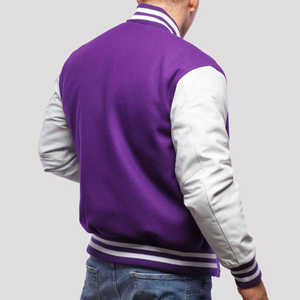 Blouson universitaire oversize, style streetwear, avec corps en laine, manches en cuir et ourlet côtelé – Veste décontractée tendance pour homme - Product Image 2