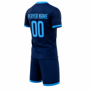 Custom Sublimation Football Kit Blue Geometric Pattern Unisex Sleeveless Elastic Waist Quick Dry <b>Polyester</b> Team Jersey <b>Shorts</b> - Product Image 3