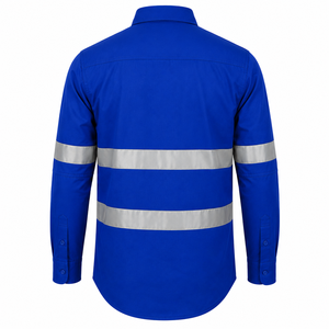 Durable Solid Color Cotton Safety <b>Work</b> Shirt Long Sleeve Mechanical Engineering Working Uniform Reflective Strips Unisex - Product Image 2