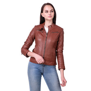 Veste en cuir pour femme printemps-automne, coupe slim, style streetwear, manteau en cuir kaki, veste de motard avec ceinture, vêtements d'extérieur pour femme - Product Image 1
