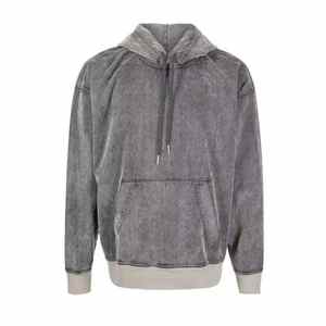 Sweat à capuche unisexe à épaules tombantes, coupe ample, style streetwear, en coton épais et laine, confortable, grande taille, délavé à l'acide - Product Image 1