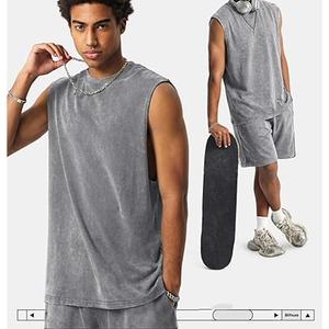 Camiseta sin mangas de algodón lavado estilo vintage americano para hombre, moda urbana, marca de moda, camisetas de manga corta dividida, verano 2026 - Product Image 4