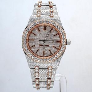 Fly Iced Out White Shiny Moissanite Diamond <b>Watch</b> with Rose Gold Quartz Automatic <b>Men's</b> Hip Hop Two Tone Band Fashion Accessory - Product Image 5