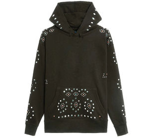 <b>Black</b> Hooded <b>Sweatshirt</b> With Rhinestone Detailing Oversized Fit Casual Style Unisex Autumn Wear - Product Image 3