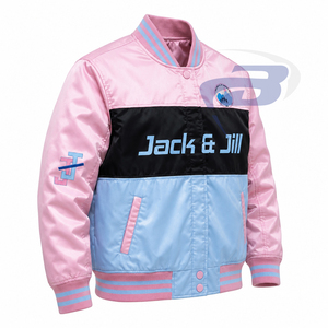Chaqueta de carreras bordada para mujer de la hermandad Jack And Jill Of America, ropa griega vintage, chaqueta de carreras estilo universitario en rosa y azul. - Product Image 2