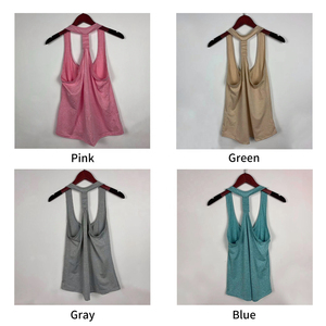 Débardeurs en tricot pour femmes, couleur unie, dos froncé, respirant, col rond, sans manches, en bleu, jaune, gris, corail - Product Image 6