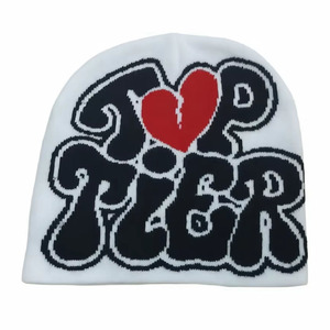 Gorro Blanco al por Mayor con Patrón de Letras 'I Love Tiger' en Negro, Gorro de Invierno Estilo Urbano con Servicio OEM - Product Image 1