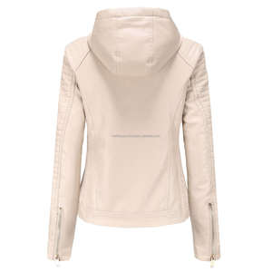 Élégant Beige élégant à capuche Moto cuir polyvalent vestes pour femmes avec doublure Sherpa fermeture à glissière confort Durable - Product Image 2