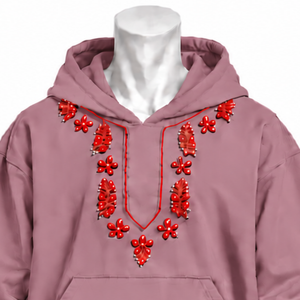 Sweat-shirt à capuche rose poussiéreux brodé Indus, avec broderie florale traditionnelle, poche kangourou, coupe oversize, style streetwear décontracté - Product Image 3