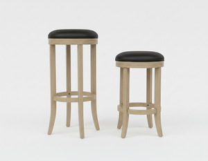 Ensemble de 2 tabourets de bar ronds modernes en bois massif avec 2 pieds courbés - Durables et légers - Product Image 1