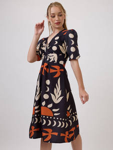 Vestido Midi Formal Holgado Estilo Americano de Verano para Mujer, Estampado Floral, con Cordones, Ecológico, Transpirable, Diseño Elegante - Product Image 4