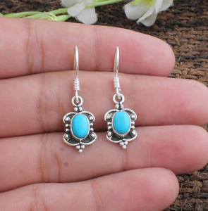 Auténticos Pendientes de Turquesa Natural, Plata de Ley 925, Gema Azul Sleeping Beauty, Joyería Dominicana Genuina al por Mayor - Product Image 2