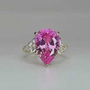 Creative <b>Craft</b> Moissanite Pink Sapphire 5CT Pear Cut Three Stone <b>Ring</b> Original 925 Silver Fine Modern Style Gift For Birthdays - Product Image 1