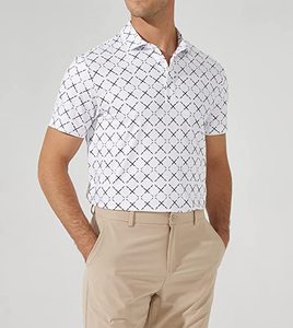 <b>Men's</b> <b>White</b> Geometric Pattern Short Sleeve <b>Polo</b> Shirt Breathable Woven Casual Design - Product Image 2