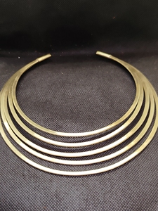 Handmade Gold Plated Brass Hasli <b>Necklace</b> with Natural Stone Bezel Setting for Women | Traditional Wedding Jewelry - Product Image 1
