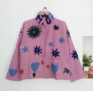 Women Pink Suzani <b>Jacket</b> Handmade Floral Patchwork Cotton <b>Kantha</b> Coat Reversible Bohemian Vintage Artisan Outerwear - Product Image 2
