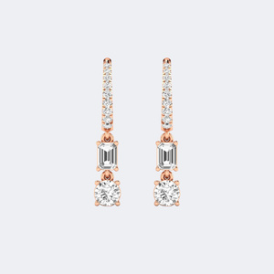 1.40 CTW Round &Emerald Cut Diamond Two-<b>Stone</b> Huggie Dangle Earrings - Product Image 6