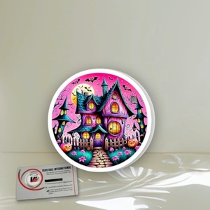 Nouvel Arrivage : Support Magnétique Circulaire en Acrylique Personnalisé pour Extensions de Cils, Motif Maison Hantée d'Halloween, Écologique, Forme Fleur - Product Image 3