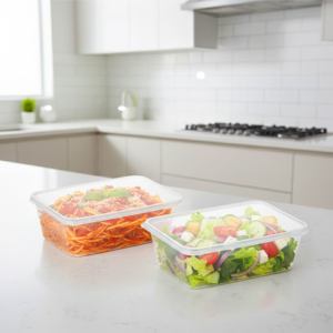 750ml Reusable BPA Free PP Plastic Clear Rectangular Catering <b>Box</b> Eco Friendly Takeaway Food Meal Prep <b>Storage</b> Container Lid - Product Image 1