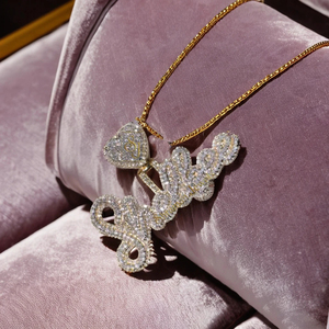 Men's Hip Hop 10K <b>Solid</b> Gold Plated Iced Custom Cursive Name Letter <b>Necklace</b> Heart Clasp Natural Diamond Romantic Pendant Gift - Product Image 3