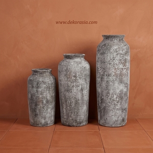 Vase de sol cylindrique en céramique rustique Vinculo M, fait main, gris vieilli, 28 cm x 80 cm, vase de table décoratif, vente en gros - Product Image 2