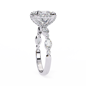 Bague de fiançailles en diamant de laboratoire taille princesse 2,00 ct, en vermeil or jaune 18 carats, avec halo pavé et tige de diamants marquise, pour mariage - Product Image 6