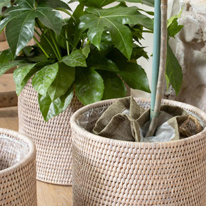 Adorables pots tissés vintage en rotin pour plantes et jardinières - Product Image 4