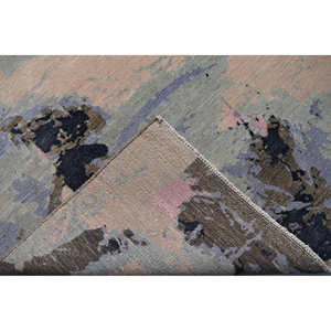 Tapis persan en laine noué à la main, à poils ras, abstrait pastel, rose blush, bleu ardoise, moderne, aquarelle, de luxe, pour salon - Product Image 3