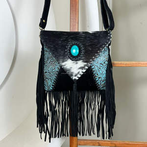 Nuevo pelo en piel de piel oculta bolso con flecos cuero de vaca Venta caliente bolso cruzado elegante piedra turquesa Sling Bag regalos - Product Image 4