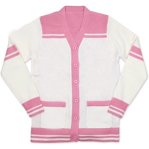 Cárdigan de Punto Personalizado con Logotipo Bordado, Cuello en V, Manga Larga, Color Rosa y Blanco, Ecológico, Informal, para Mujer - Product Image 1