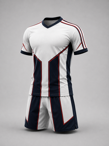 Créez votre propre ensemble d'uniformes de football pour hommes adultes de haute qualité, personnalisé, en polyester 100% respirant, à col en V et manches courtes - Product Image 2