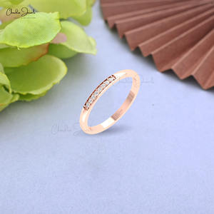 Produits tendance : Bague d'éternité en diamant blanc taille brillant 1,2 mm, clarté I1-I2, avec alliance de mariage en or rose massif 14 carats - Product Image 5