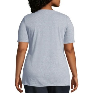 Camiseta de Cuello en V para Mujer, Tallas Grandes, Personalizada al por Mayor, Estampado Floral, Manga Corta, Informal, Gris, Algodón Jersey, Corte Regular - Product Image 2