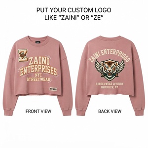 <b>Women</b> <b>Winter</b> Casual Crop <b>Top</b> Sweatshirt 100% Cotton Fleece Eco-Friendly 320 GSM Oversized Fit Yellow Pullover Embroidered Patch - Product Image 1