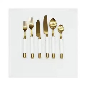 Modern Style Metal Flatware <b>Set</b> 7pcs With Gold Plated <b>Marble</b> Style Resin Handles Kitchenware Wedding Cutlery <b>Set</b> Utensils - Product Image 2