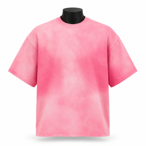 เสื้อยืดคอกลมแขนสั้นผู้ชายสีชมพู ลายมัดย้อม ทรงโอเวอร์ไซส์ ผ้าฝ้ายถัก 100% สีพื้น ย้อมสีเรียบ รุ่น 2027 - Product Image 1