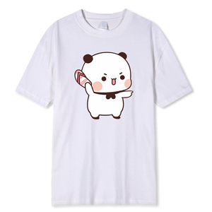 T-shirt décontracté pour homme en jersey tricoté 100 % coton respirant, blanc, à manches courtes, col rond, imprimé numérique motif panda, avec logo frontal - Product Image 1