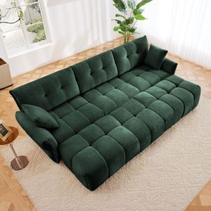 Set Divano Elegante a 3 Posti in Ciniglia Testurizzata con 3 Pouf e Cuscini, Struttura Robusta in Legno Massello per Soggiorni - Product Image 1
