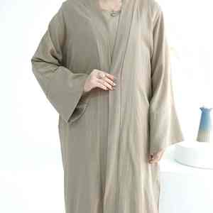 Elegante Abaya Moderna Color Moca para Mujer, Estilo Dubái, Vestido Largo Informal Islámico Modesto, Cuello Barco, Manga Larga, Transpirable - Product Image 3