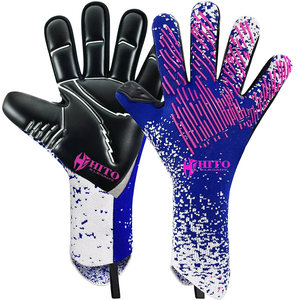 Custom Design Black and Blue Kint Soccer Goalkeeper <b>Gloves</b> with 4mm German Latex Emboss Negative Cut - Product Image 1