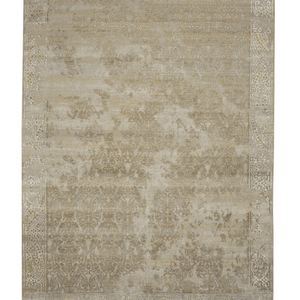 Alfombra de Salón de Lujo Grande, Tejida a Mano con Lana y Seda, con Medallón Antiguo en Tonos Mate de Arena y Dorado - Product Image 3