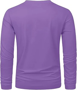 Chemises pour hommes à manches longues, violet foncé, respirantes, grandes tailles, en tissu de haute qualité, t-shirts à col rond 100 % coton pour hommes - Product Image 4